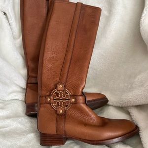 Tory Burch brown leather tall riding boots